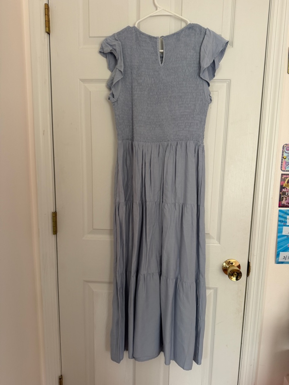 Light Blue Smocked Tiered Modest Maxi Dress - Picture 4 of 6